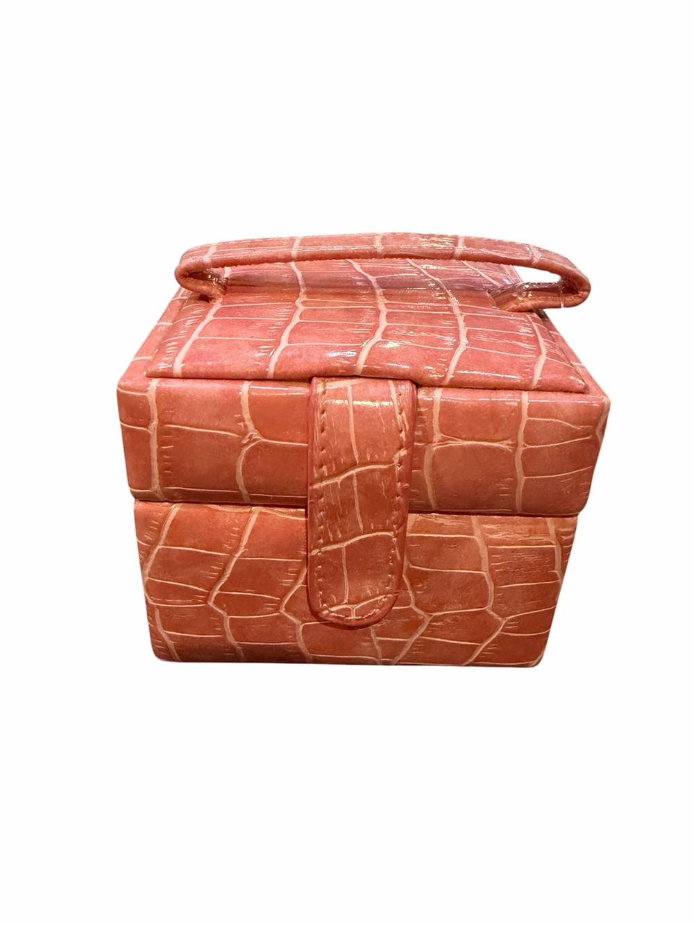 SO Coral Croc-Embossed Top Handle Jewelry Box. NWT